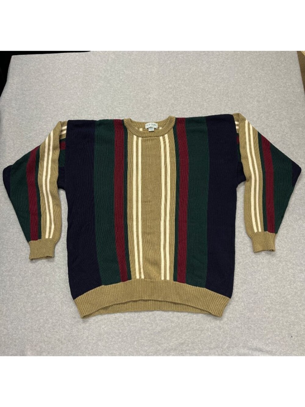 Vintage IZOD Striped Crewneck Sweater 100% Cotton Size XL 90s Grandpa Pullover